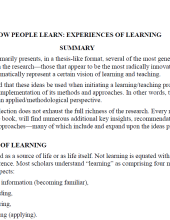 HOW PEOPLE LEARN: EXPERIENCES OF LEARNING  SUMMARY