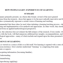 HOW PEOPLE LEARN: EXPERIENCES OF LEARNING  SUMMARY