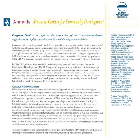 Resource Centers for Community Development One pager