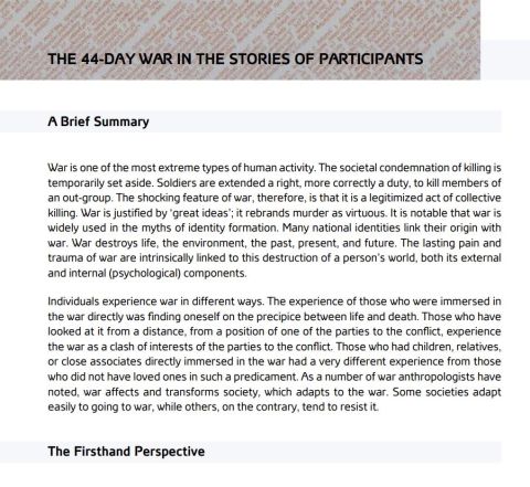 The 44-day war in the stories of participant’s anthropological research. Aghasi Tadevosyan 